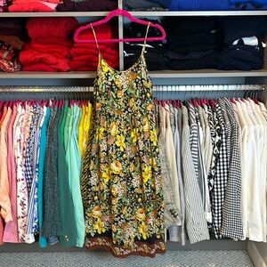 Zara yellow/black/green flower print sundress size XS